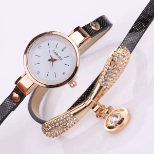 Crystal Round Dial Luxury Wrist Watch for Women Gold Ladies Casual Bangles