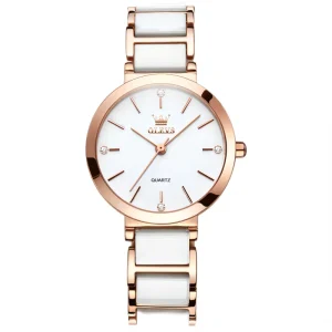 Crystal Watch Women Gift Waterproof Rose Gold Ladies Wrist Watches Ceramic Strap High Quality Women’s Bracelet
