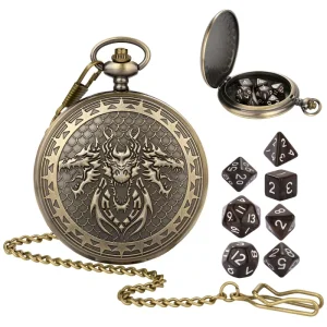 Cthulhu Style DND Polyhedral Dice Set Vintage Pocket Metal Watch Case 7pcs Acrylic Dice for DND RPG Board Games
