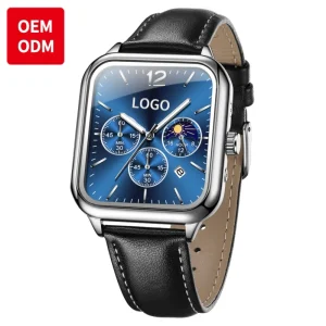 Custom 9914 OEM Cartoon Leather Strap Men’s Luxury Quartz Chronograph Watch with Waterproof Calendar Date & Moon Phase