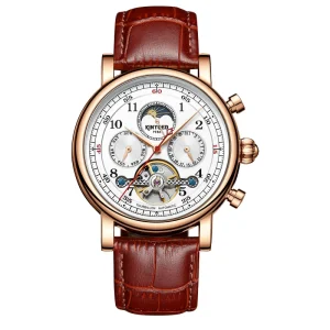 Custom Alloy Mechanical Automatic Tourbillon Men’s Watch Hollow Design High-End Luminous Pointer Moon Phase Business Style OEM