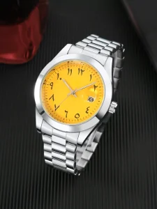Custom Arabic Dial Casual Men’s Sports Chronograph Watch Yellow/Black
