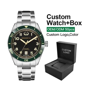 Custom Automatic Mechanical Luxury Stainless Steel Sapphire Crystal 5ATM Waterproof Power Reserve Men’s Wrist Watch