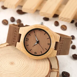 Custom Bamboo Watch Casual Leather Bracelet Watch Quartz Bamboo Style Japan Movement Charm for Men Women Gift