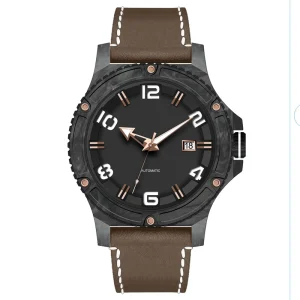 Custom Brand Logo Durable Men Automatic Watch MIYOTA 8215 Movt with Carbon Fiber Case and Cow Leather Strap Waterproof 50m 4800M