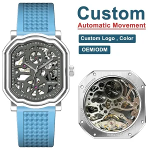 Custom Classic Business Skeleton Mechanical Diver Watch with Pointer Logo Water Resistant 46MM Irregular Automatic