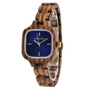 Custom Colorful Square Wooden Women’s Quartz Fashion Watch Natural Wood Grain Pink Dial Sunray New Stock Available
