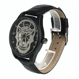 Custom Cool Skull Design Wrist Skeleton Leather Band Watch for Men