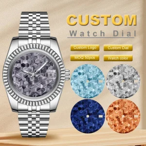 Custom Design Dial Printing High Quality Mechanical Watches Stainless Steel Silver Automatic Watch for Men Women