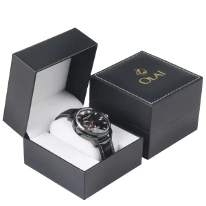 Custom Design Single Black Pu Leather Men Watch Box High Grade PU Leather Watch Jewelry Packing Box with White String