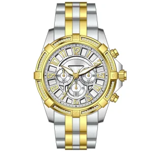 Custom Designer Two Tone Quartz Chronograph Men Watch with Diamonds Full 316L Stainless Steel Case and Band 53002M