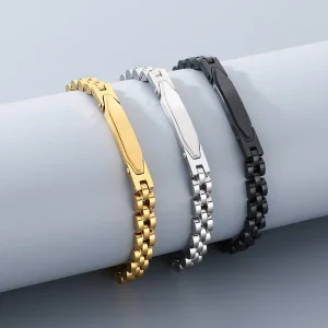 Custom Engravable 6mm Stainless Steel Geometric Trendy Watch Chain Bracelet Adjustable Gold Silver Black Unisex Couples