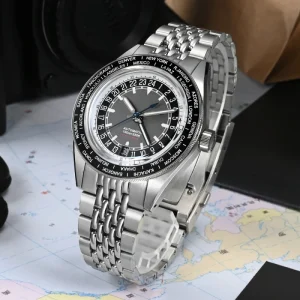 Custom Factory Price Luxury World Timer Bezel Classical 20atm Mechanical Automatic Men Diving NH34 GMT Watch