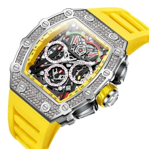 Custom Fashion Full Diamond Design Multi-functional Full-automatic Mechanical Watch Men’s Plastic Band Pointer Water Resistant