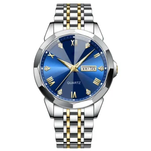 Custom Fashion Men’s Business Watch Alloy Case Glass Dial Pointer Quartz Stainless Steel Band Luminous Diamond Cut