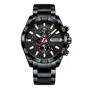 Custom Fashion Men’s Fully Automatic Mechanical Watch Moon Phase Alloy Stainless Steel Band 30M Water Resistance Business Use
