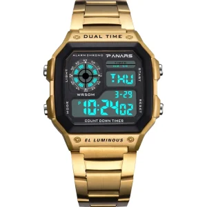 Custom Fashion Square Glass Digital Watch LED Display Stainless Steel Band Water Resistant 30M Sports Wrist Watch