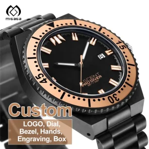 Custom Fashionable Sapphire Date 200M Water Resistant Stainless Steel Luxury Diver Automatic Mechanical Watch for Men