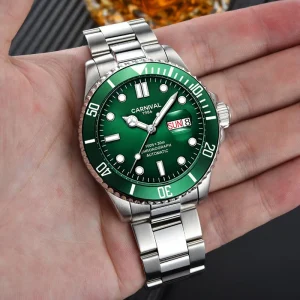 Custom Green Water Ghost Design Automatic Mechanical Watch, Stainless Steel, Sapphire Crystal, 30m Water Resistant