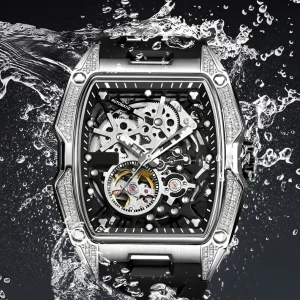 Custom Hip Hop Silicone Rubber Steel Watch Dial Mosinite Unisex Diamond Automatic Mechanical Watch