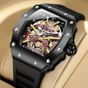 Custom Hollow Out Two-way Automatic Mechanical Watch Men’s Silicone 30M Water Resistant Barrel-shaped for Gift OEM