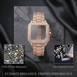 Custom Iced Out VVS1 Moissanite Diamond Automatic Watches for Men Sapphire Glass 18K Rose Gold Plated