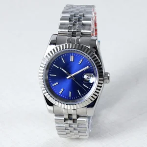Custom LOGO Name NH35 Steel Watch 36mm 39mm Automatic Movement Blue Dial 10Bar 100meter Waterproof Luxury Wristwatch for Men