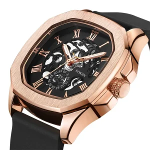 Custom Leather Skeleton Mechanical Automatic Luxury Wrist Mens Watch