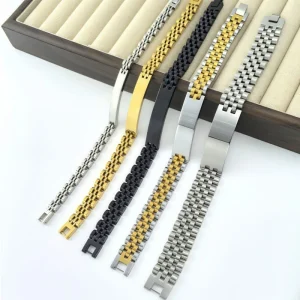 Custom Logo 15mm Stainless Steel Chain Bracelet Stainless Steel Watch Strap Bracelet Gold Plated Gift for Men Women