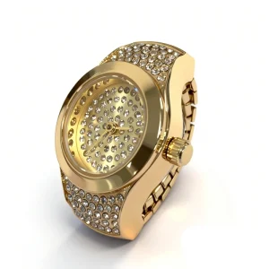Custom Logo 21mm Shiny Crystal Analog Finger Ring Watch for Men and Women Manufacturer