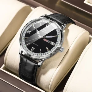 Custom Logo 40MM Stainless Steel Case Sapphire Crystal Leather Strap Luxury Analog Quartz Watch for Business