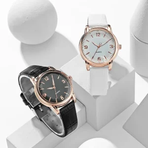 Custom Logo Alloy Quartz Women’s Watch Sport Business Dual Color Dial Glass Pointer Leather Strap Personality Luxury Fashion