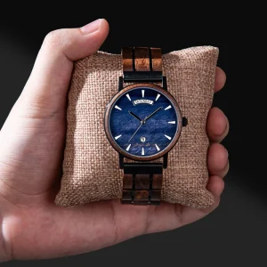 Custom Logo Antique Watch Stainless Steel Case Japanese Quartz Movement Men Minimalist Date Function Wooden Band