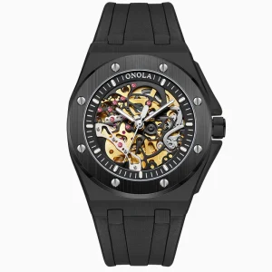 Custom Logo Black Skelton Mechanical Watches 5 Bar Waterproof Mechanical Sports Watch for Men Luxury Automatic Man Wrist Watches