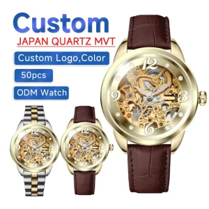 Custom Logo Business High Quality Stainless Steel Round Metal Glass Hollow Automatic Mechanical Watch for Women