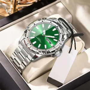 Custom Logo Business Men’s Luxury Luminous Alloy Stainless Steel Analog Quartz Watch with Pointer Dial