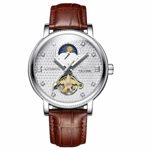 Custom Logo Business Wristwatch Leather Strap Automatic Tourbillon Movement Luminous Dial Water Resistant Design