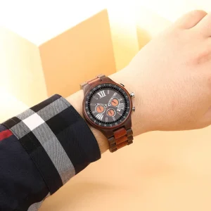 Custom Logo Calendar Quartz Wooden Multifunction Watch for Men