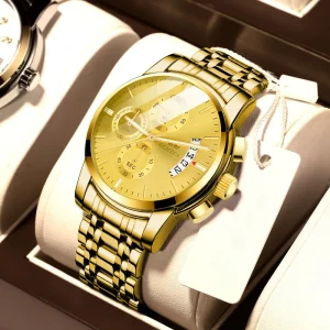 Custom Logo Luxury Fashion Men’s Quartz Watch with Calendar Chronograph Stainless Steel Band High Quality Business Classic