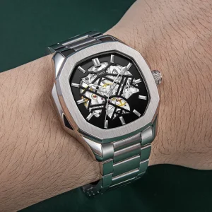 Custom Logo Luxury Men Automatic Mechanical Watch Skeleton Dial Stainless Steel Waterproof 5ATM Watch OEM ODM