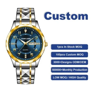 Custom Logo Luxury Stainless Steel Analog Quartz Watches for Men 41mm Dial 20mm Band Coin Design Men’s Business Alloy Case Watch
