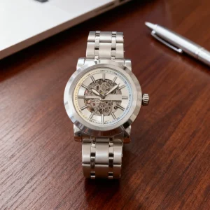 Custom Logo Men’s Automatic Mechanical Watch Alloy Luminous Skeleton Waterproof Business Stainless Steel