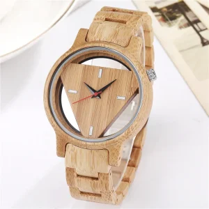 Custom Logo Mens Luxury Wooden Bamboo Wrist Watch Big Face Analog Display with 12 Months Seiko Quartz Movement