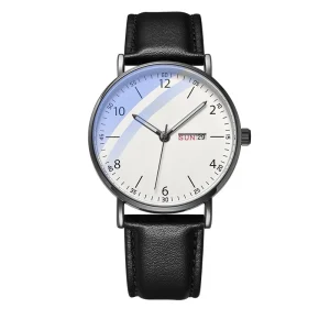 Custom Logo Men’s Minimalist Quartz Watch Water Resistant Black Sapphire Crystal Dial Carbon Fiber Case Leather Strap Business
