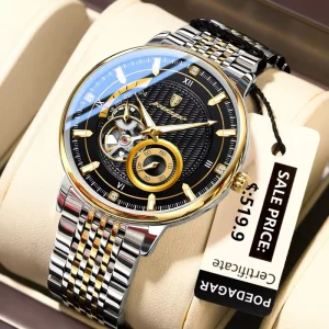 Custom Logo Men’s Skeleton Design Stainless Steel Watch 42mm Pointer Water Resistant Mechanical Movement Charm Limited Edition