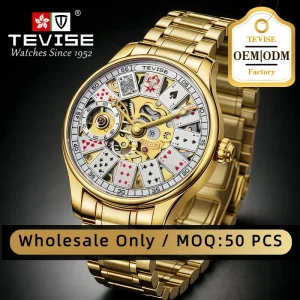 Custom Logo Men’s Stainless Steel Strap Automatic Mechanical Wrist Watch Waterproof 3BAR