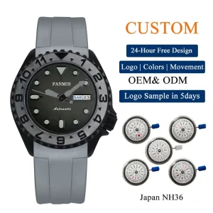Custom Logo NH36 Mechanical Stainless Steel Black Watch Sapphire Crystal Luxury Automatic Movement Men’s Waterproof Pointer