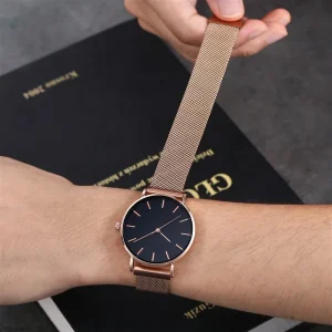 Custom Logo OEM Magnetic Stainless Steel Strap Thin Case Glass Dial Pointer Minimalist Unisex Watch