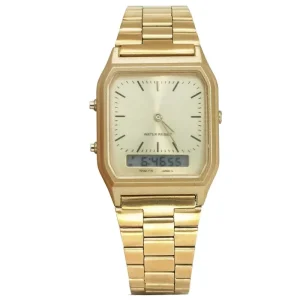 Custom Logo Retro Stainless Steel Digital Wristwatch Analog Digital Dual Movement Waterproof Watch for Men