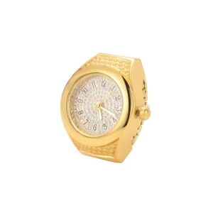 Custom Logo Simple Engagement Wedding Anniversary Party Gift Zinc Alloy Cartoon Unisex Finger Watch Ring Quartz Stretchy Band